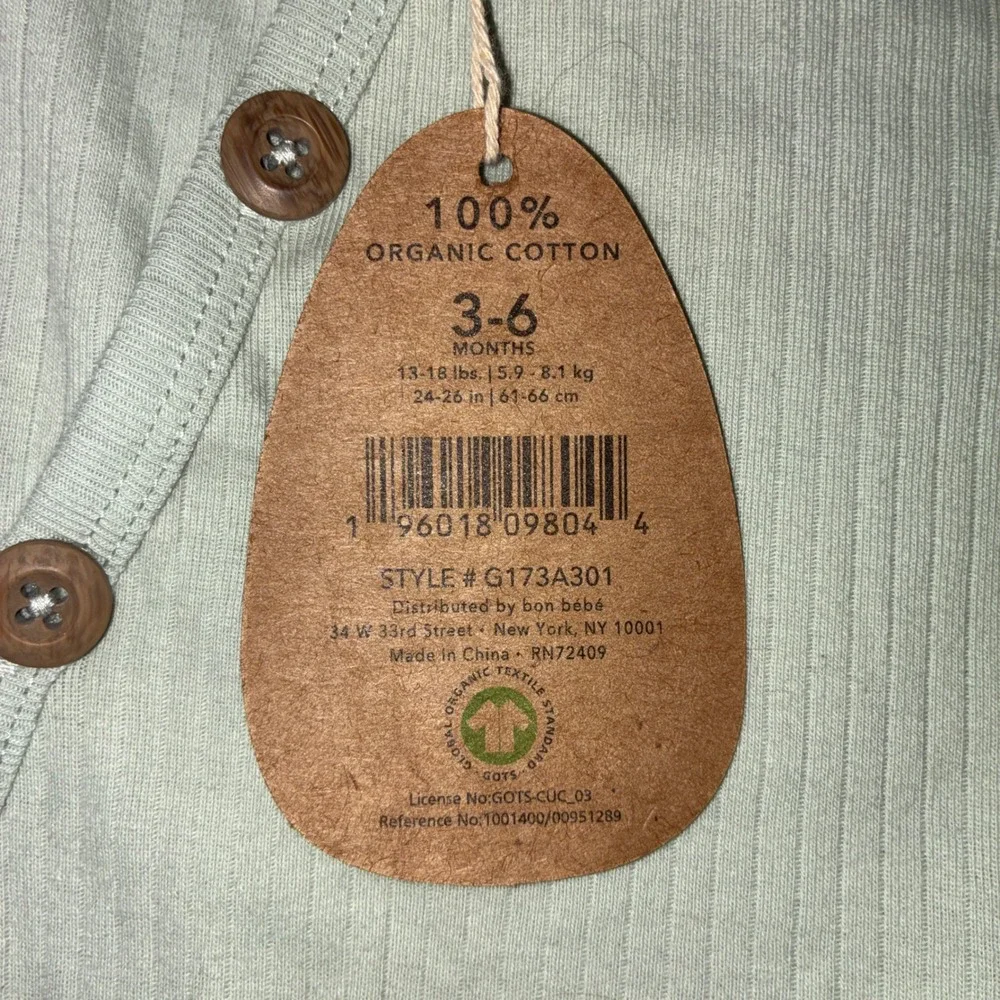 406 Rabbit + Bear Organic Bodysuit 3-Pack 3-6M Green Tan Star Ribbed NEW Gift